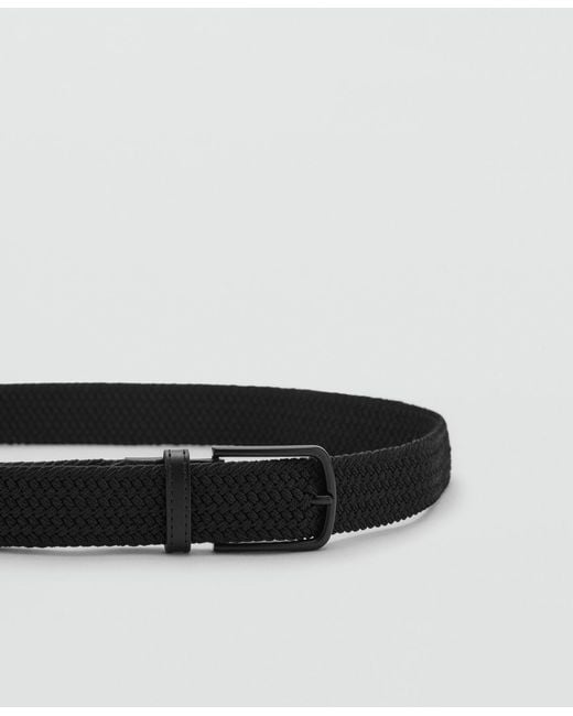 Mango White Braided Elastic Belt for men