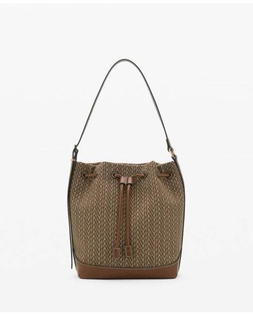 Mango Brown Printed Logo Bucket Bag