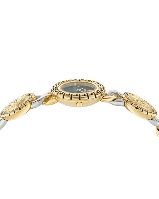 Versace Metallic Swiss La Greca Stud Icon Two-tone Link Bracelet Watch 28mm