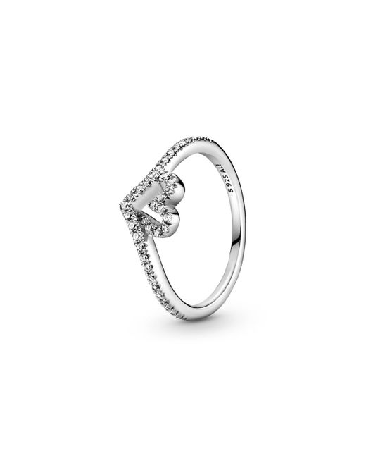 Pandora Metallic Cubic Zirconia Timeless Sparkling Wishbone Heart Ring
