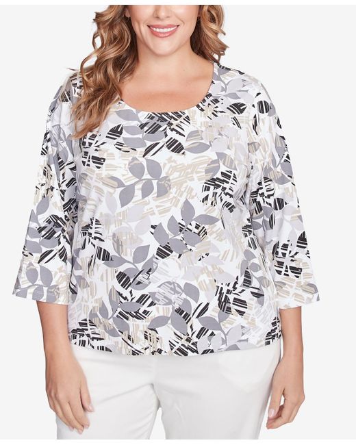 hearts of palm Gray Plus Size Printed Essentials 3/4 Sleeve Top