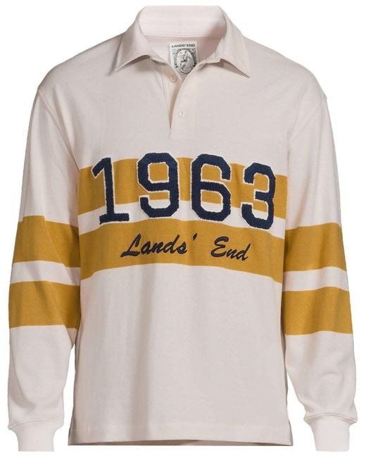 Lands' End White Long Sleeve rugged Rugby Embroidered Polo for men