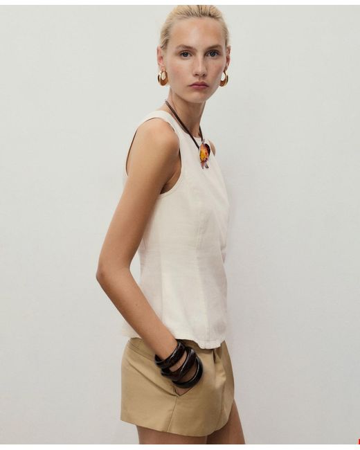 Mango Natural Flared Denim Top