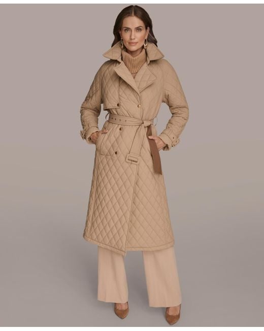 Donna Karan Brown Belted Maxi Quilted Coat