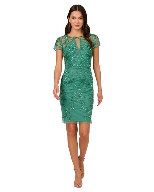 Adrianna Papell Green Beaded Cocktail Dress