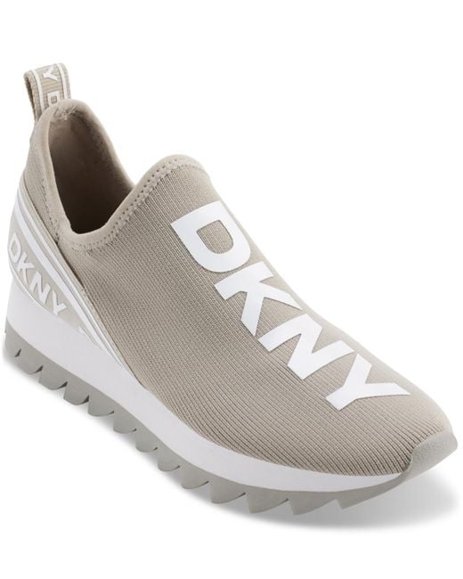 DKNY White Abbi Slip-on Logo Sock Sneakers
