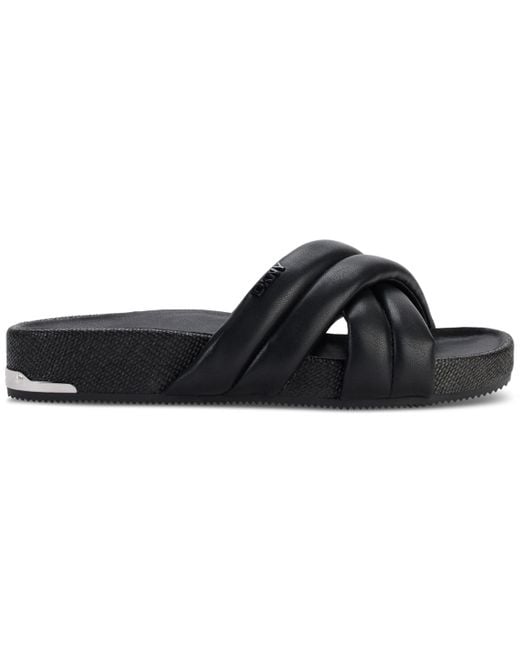 DKNY Metallic Indra Criss Cross Strap Foot Bed Slide Sandals