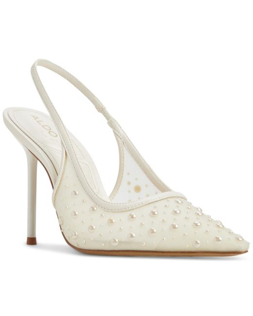 ALDO White Pearlescent Pointed-toe Slingback Pumps