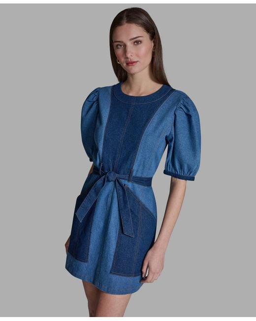 blue jean dress women Tiana B Denim Ruffle Neck Flutter Sleeve Dress - Denim