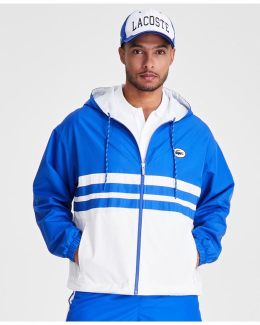 Lacoste Blue Colorblocked Full-zip Hooded Jacket for men