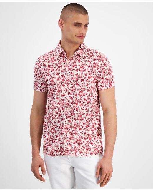 Sun & Stone Red Sun + Stone Julius Floral-print Short-sleeve Shirt for men