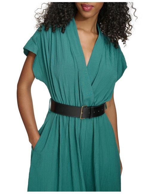 Calvin Klein Green Gauze Belted Midi Dress