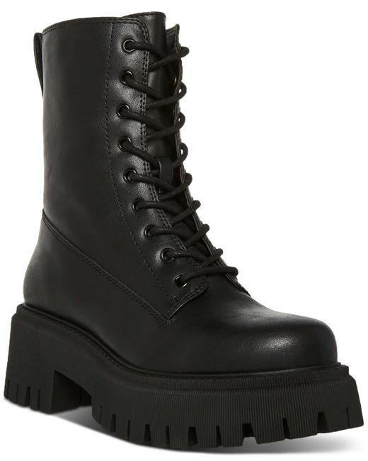 Madden Girl Black Kknight Lace-up Lug Sole Combat Booties