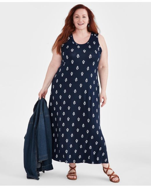 Style & Co. Blue Plus Size Printed Sleeveless Maxi Dress