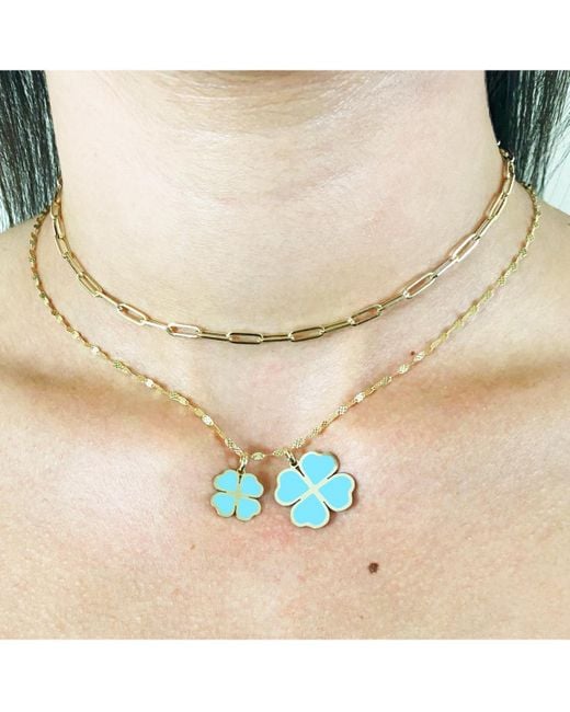 The Lovery Blue Turquoise Lucky Clover Charm 14k Gold 13 Millimeters