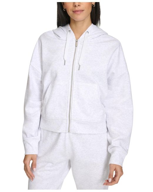 Calvin Klein White Fleece Crop Zip-front Long-sleeve Hoodie