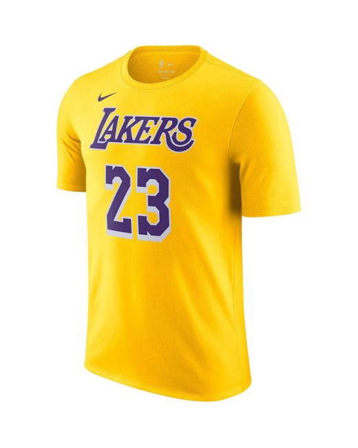 Nike Yellow Lebron James Los Angeles Lakers Name And Number T-shirt for men