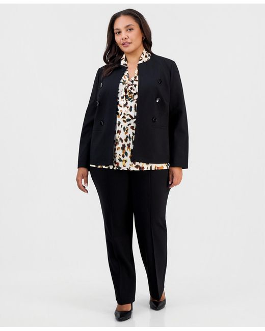 Kasper Black Plus Size Double-breasted Collarless Blazer