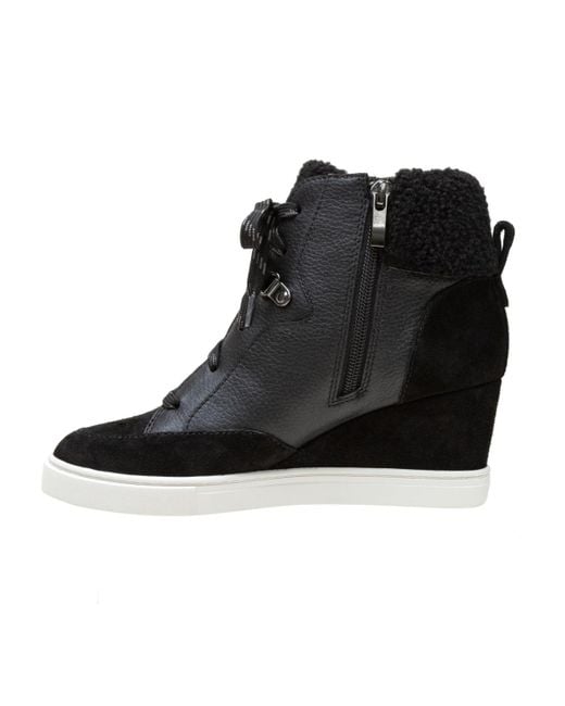 Linea Paolo Black Arden Faux Shearling Trimmed Wedge Sneakers