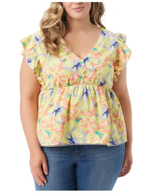 Jessica Simpson Multicolor Trendy Plus Size Inge Flutter Tie-back Top