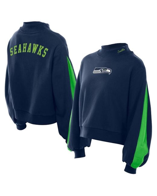 KTZ Blue Seattle Seahawks Sport Night Mock Neck Balloon Sleeve Pullover Sweatshirt