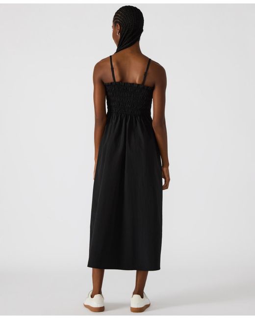 Steve Madden Black Kit Smocked Side-striped Midi Dress