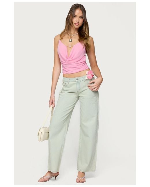 Edikted Pink Beaded Deep Cowl Neck Backless Top
