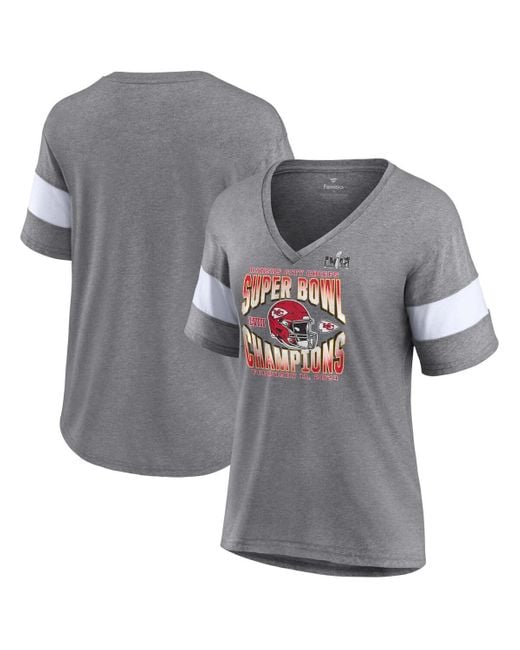 Fanatics Heather Gray Kansas City Chiefs Super Bowl Lviii Champions Own The Moment Tri-blend V-neck T-shirt