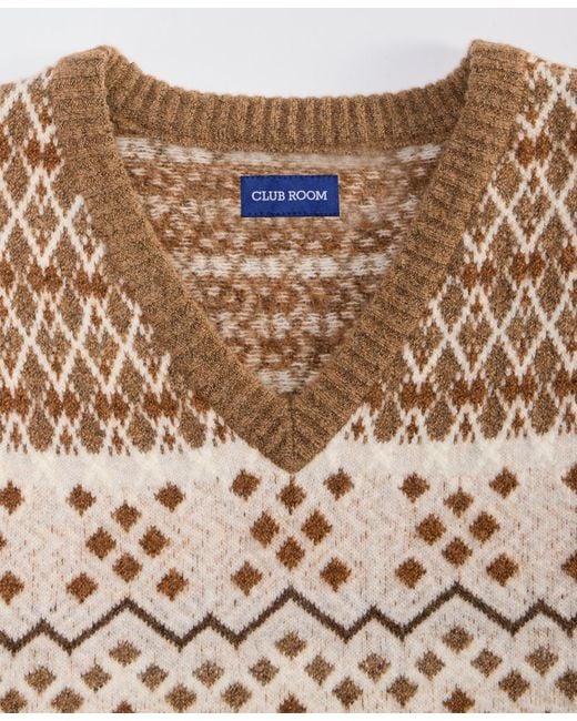 Club Room Natural Northern Geo Fair Isle V-neck Sweater for men