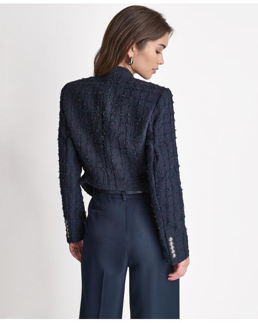 BCBGMAXAZRIA Blue Open-front Stand Collar Jacket