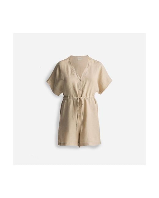 REISTOR White V Neck Drawstring Romper