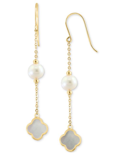 Effy White Effy Freshwater Pearl & Mother-of-pearl Clover Linear Drop Earrings