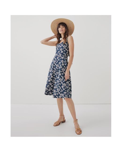 Pact Blue Organic Cotton Fit & Flare Tie-back Dress