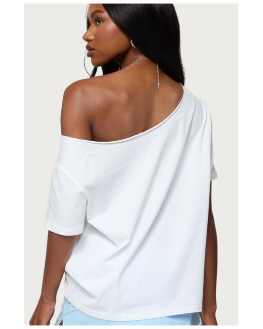 Edikted White Hawaiian Babe Off Shoulder T Shirt