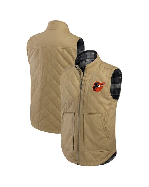 Fanatics Multicolor Tan/charcoal Baltimore Orioles Reversible Canvas Plaid Patch Full-zip Vest for men