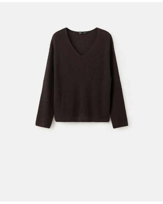 Mango Black V-neck Lace Pattern Knitted Sweater