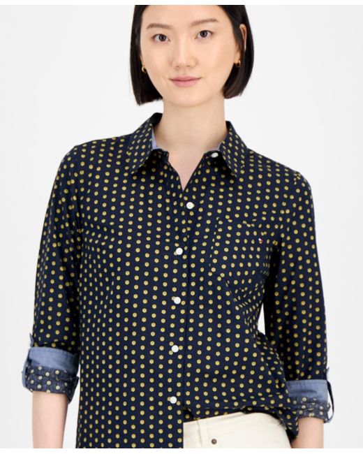Tommy Hilfiger Black Cotton Foulard Button-front Shirt