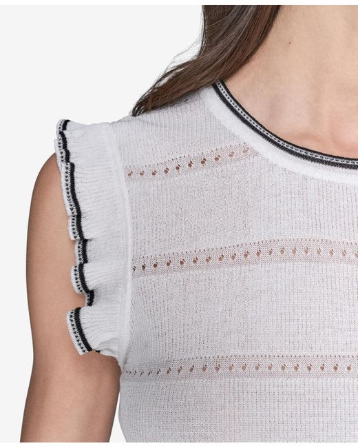 Karl Lagerfeld White Pointelle Knit Sleeveless Top