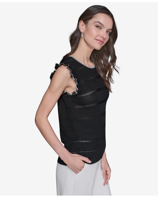 Karl Lagerfeld Black Pointelle Knit Sleeveless Top