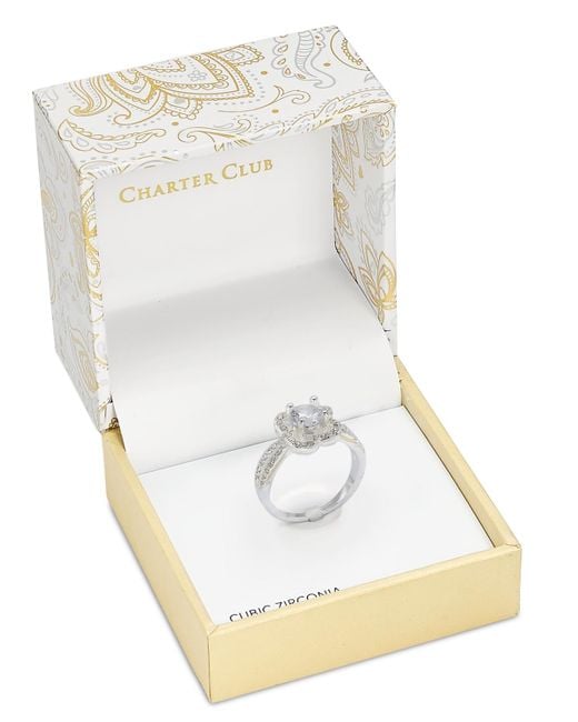Charter Club White Tone Pave & Cubic Zirconia Flower Halo Ring