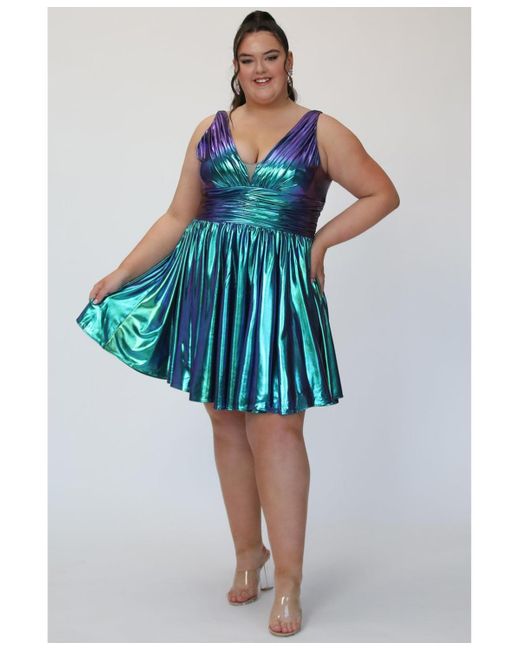Sydney's Closet Blue & Green Iridescent A-line Party Dress