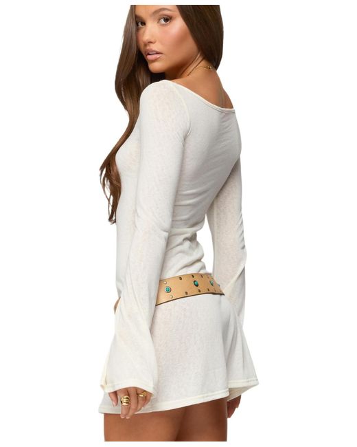 Edikted White Noria Sheer Flared Sleeve Mini Dress