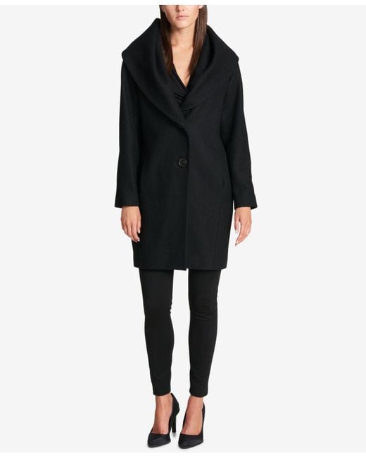 DKNY Black Shawl-collar Walker Coat