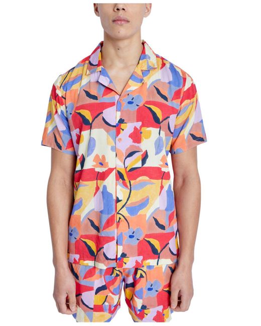 Native Youth Red Mimosa Regular-fit Abstract Floral-print Camp Shirt for men