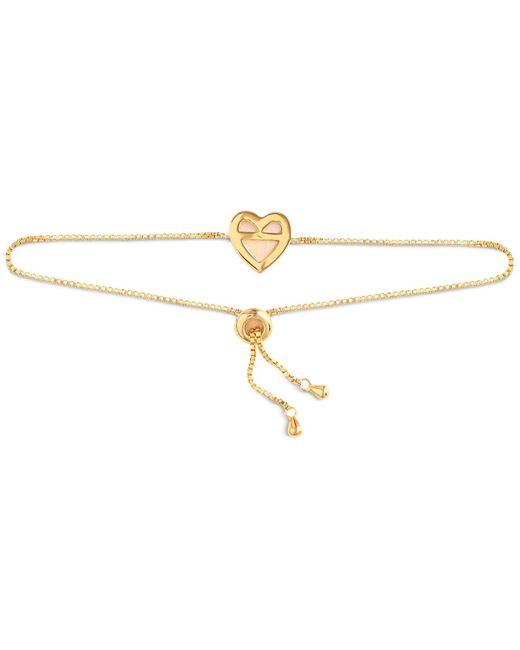 Giani Bernini Metallic Mother Of Pearl & Cubic Zirconia Heart Halo Bolo Bracelet In 18k Gold-plated Sterling Silver, Created For Macy's