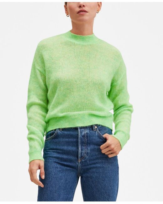 Mango Synthetic Perkins Neck Knitted Sweater in Mint Green (Green) - Lyst