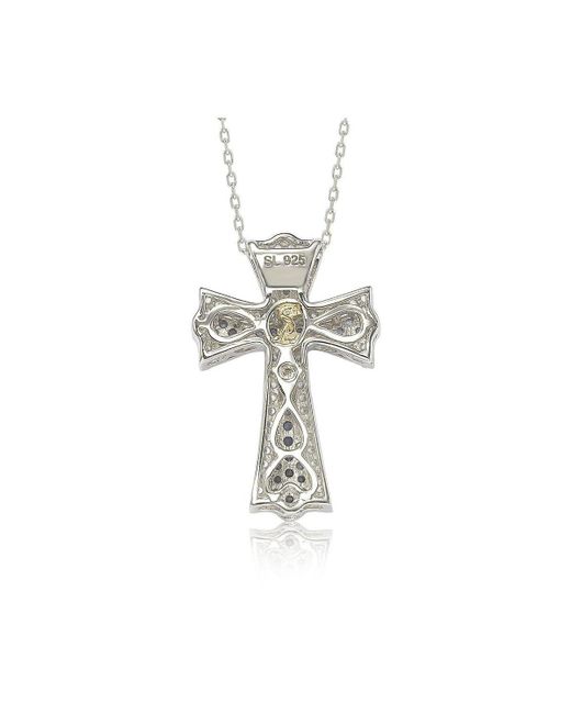SUZY LEVIAN NEW YORK Suzy Levian Sterling Silver Sapphire & Created White Sapphire Cross Pendant