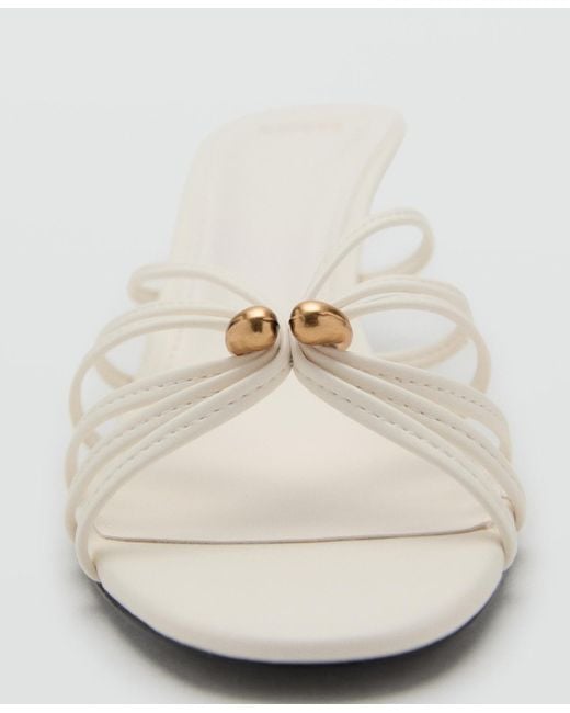 Mango White Metallic Detail Kitten Heel Sandals