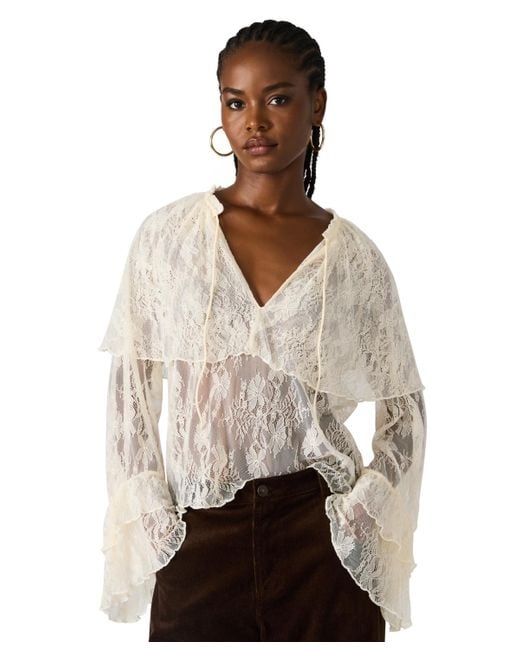 Steve Madden Women's Natural Saylor Ruffle V-neck Top