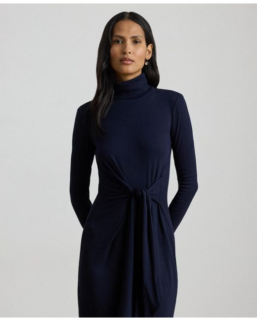 Ralph Lauren Blue Tie-front Turtle Neck Dress